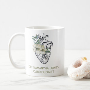 Mug Cardiologue floral du coeur anatomique personnalis