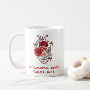 Mug Cardiologue floral du coeur anatomique personnalis