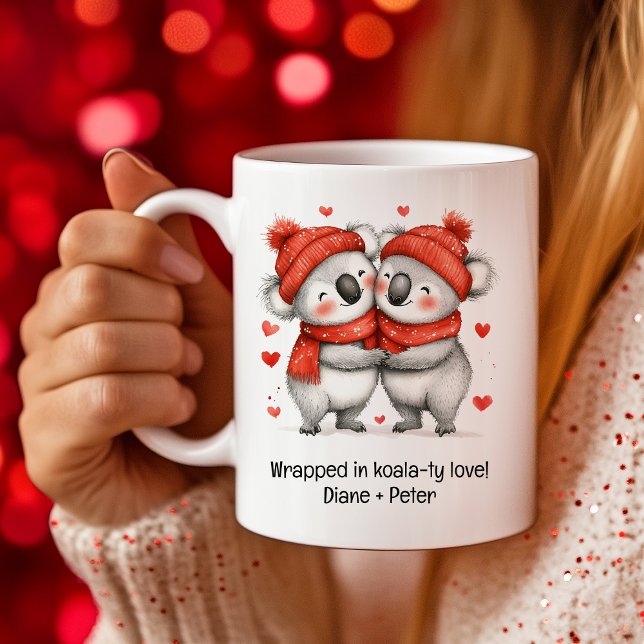 Mug Caricature adorable Koalas Love Hearts Valentine C (Cute cartoon Koalas Love Hearts Valentine Coffee Coffee Mug)