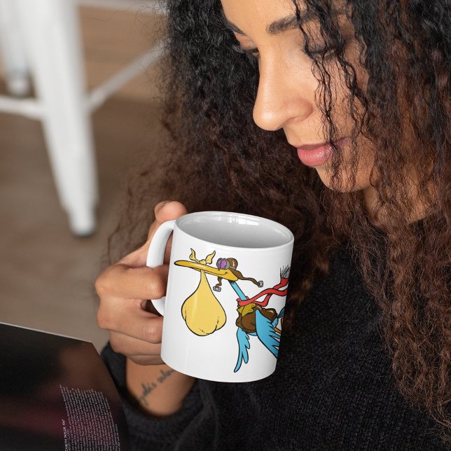 Mug Caricature de cigogne avec lunettes et paquet bébé (Créateur téléchargé)