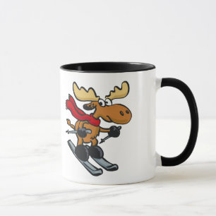Mug Caricature de Moose Skier choisir la couleur arri