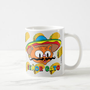 Mug Caricature de Mustache Cat Senor Gato avec Tacos
