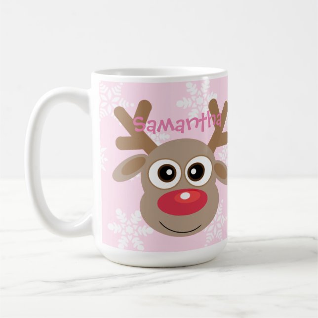 Mug Caricature de Noël de mignons rennes Snowflakes ro (Gauche)