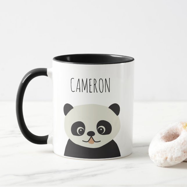 Mug Caricature de panda Cute personnalisée en noir et  (Avec donut)