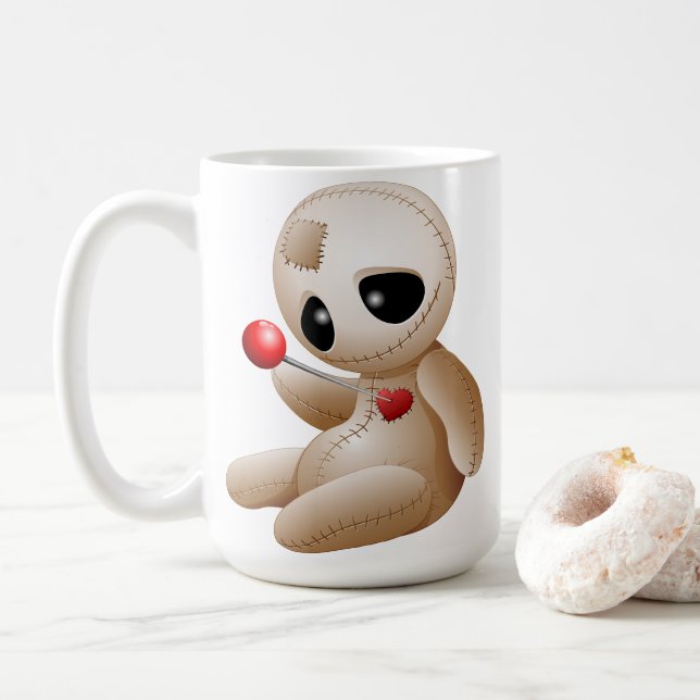 Mug Caricature de poupée vaudou en amour (Avec donut)