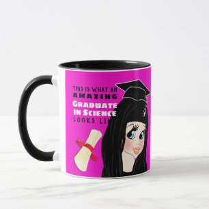 Mug Caricature DIPLÔMÉE Cadeau Femme Noir Cheveux Bleu