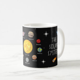Mug Caricature du système solaire dessinant des planèt