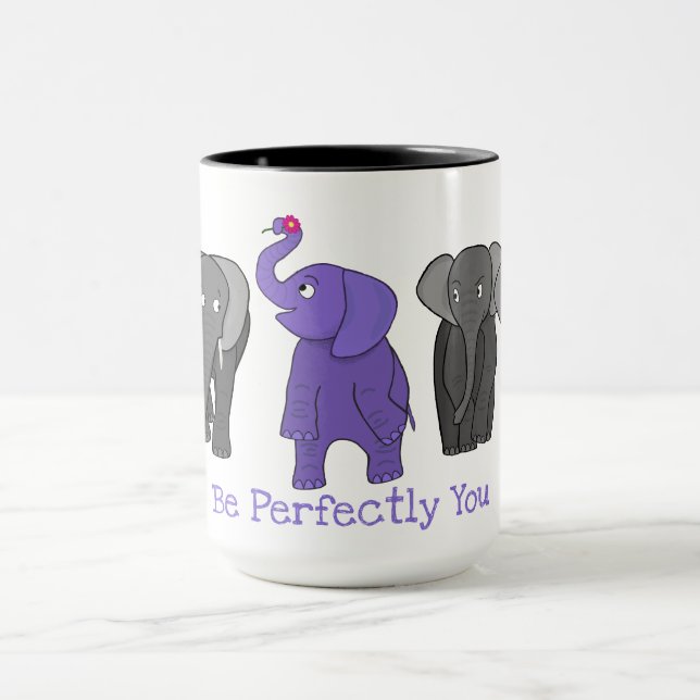 Mug Caricature Eléphant Violet "Soyez Parfaitement Vou (Centre)