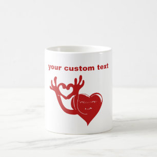 Mug caricature en forme de coeur personnage fait le co