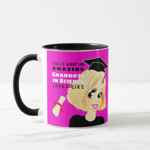 Mug Caricature GRADUATE Cadeau Femme Blonde Bob cheveu
