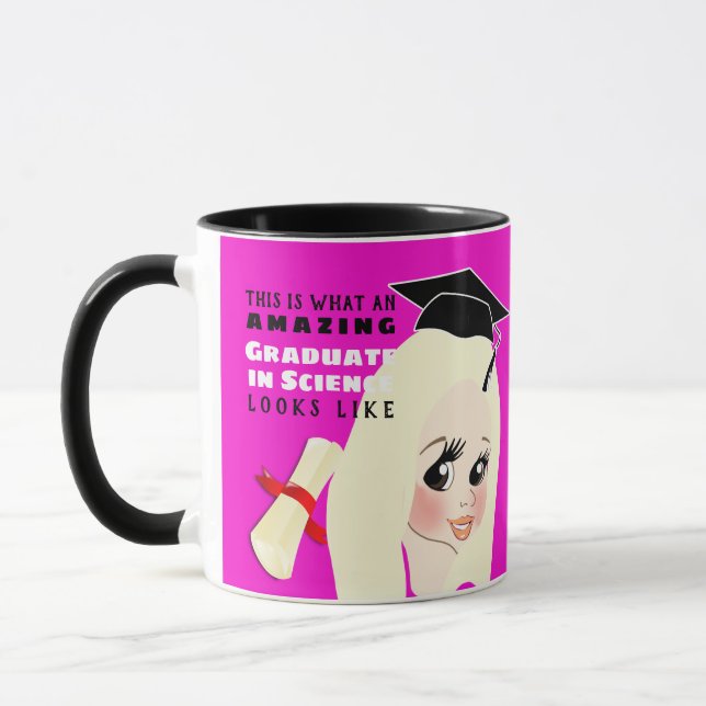 Mug Caricature GRADUATE Cadeau Femme Blonde cheveux br (Gauche)
