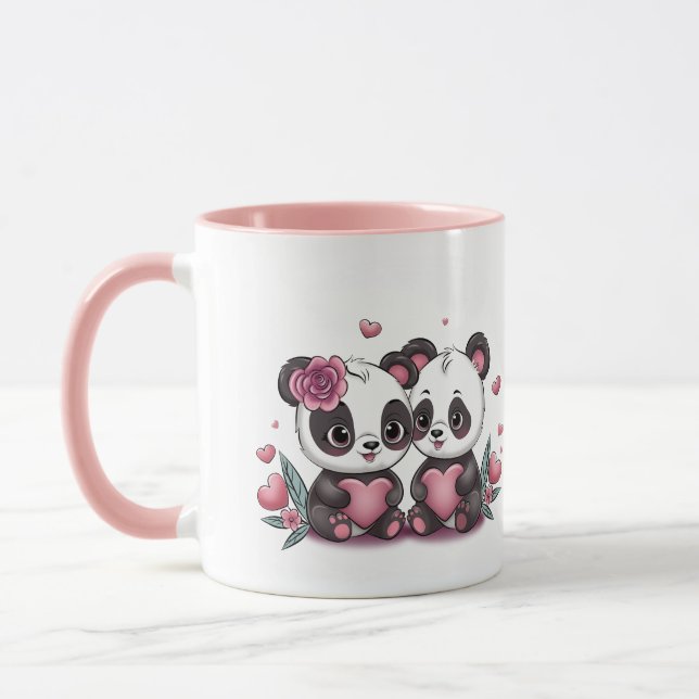 Mug Caricature mignonne Panda Les amoureux Coeurs Sain (Gauche)