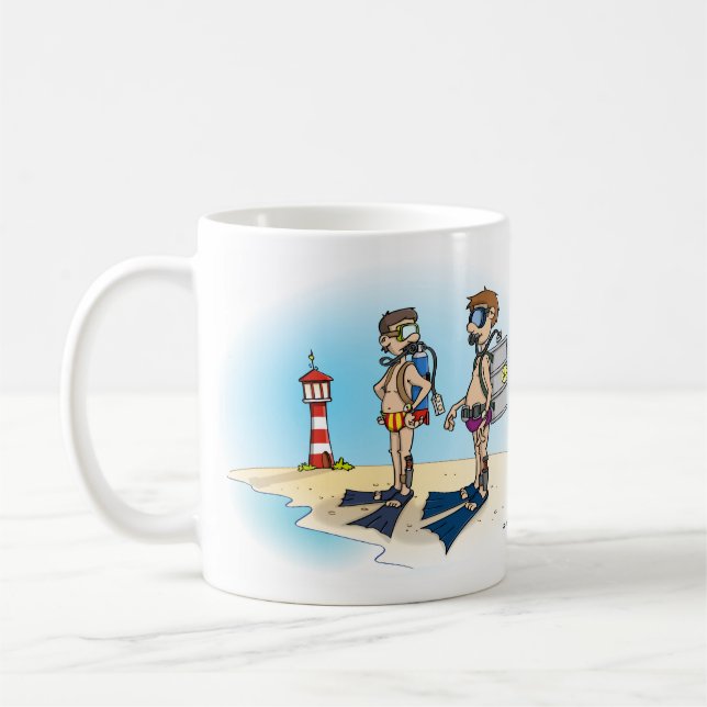 Mug Caricature ; Vacances de plongée. Carte (Gauche)