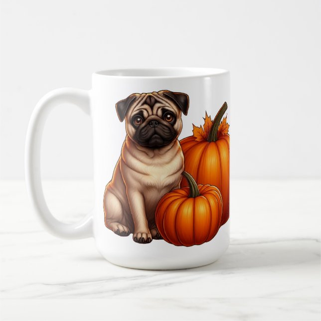 Mug Carlin adorable assis à côté des Citrouilles et Fe (Gauche)