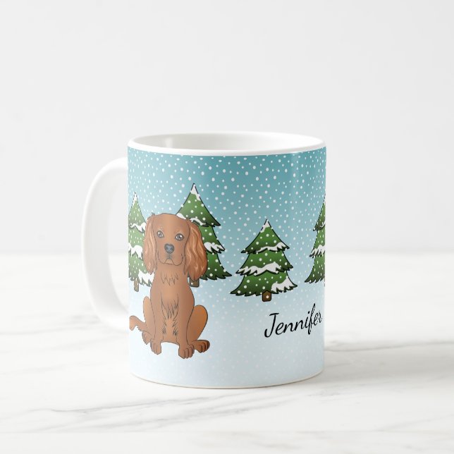 Mug Carlin Cavalier King Charles Spaniel Ruby en Hiver (Devant gauche)