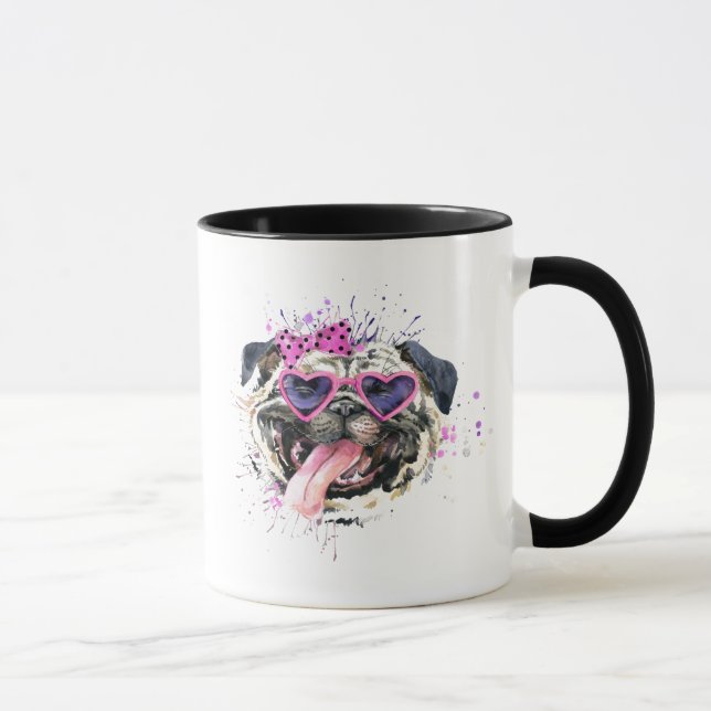 Mug Carlin rose mignon d'aquarelle (Droite)