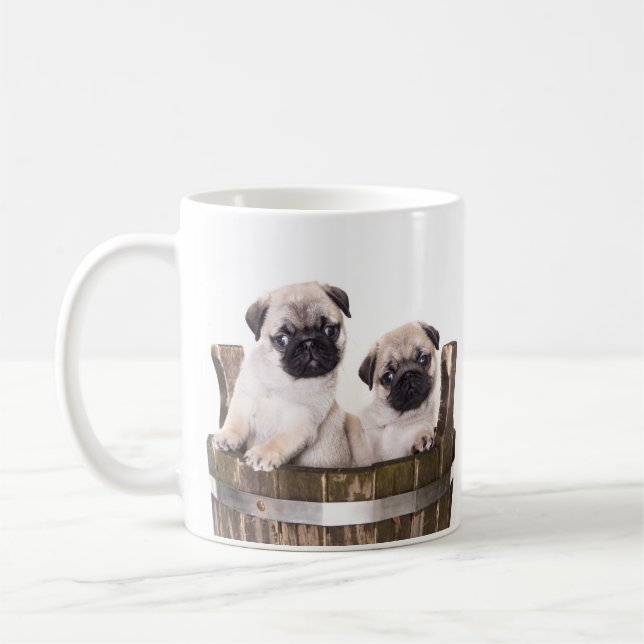 Mug Carlins d'amour Chiens de chiots dans un baril de  (Gauche)