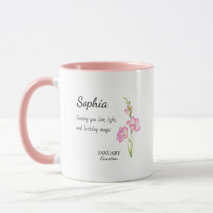 Mug Carnation de janvier Anniversaire personnalisé