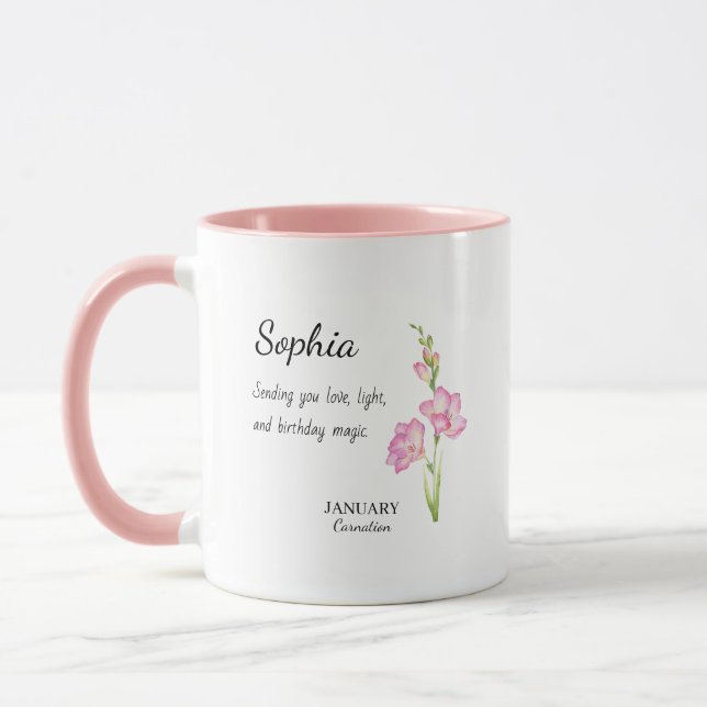 Mug Carnation de janvier Anniversaire personnalisé (Gauche)