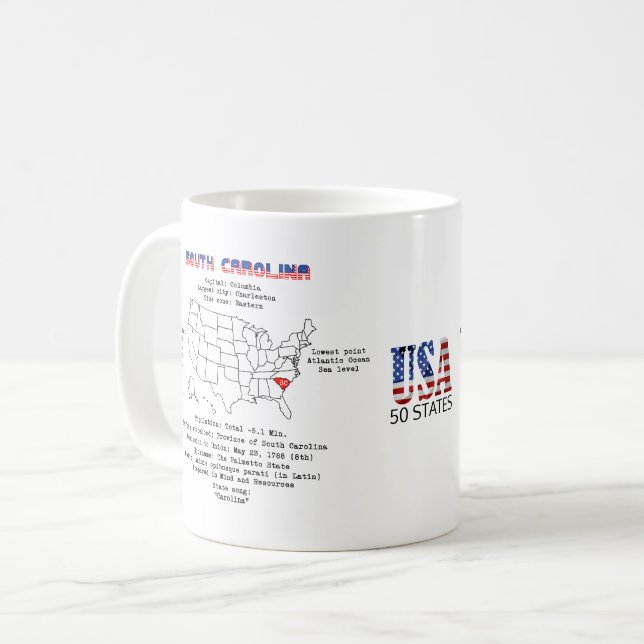 Mug Caroline du Sud État américain sur la carte et les (Devant gauche)