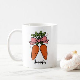 Mug Carottes mignonnes avec un arc rose nom personnali