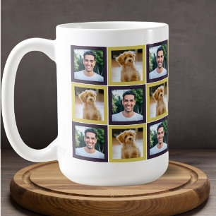 Mug Carré de patchwork de photos de famille Maman Papa