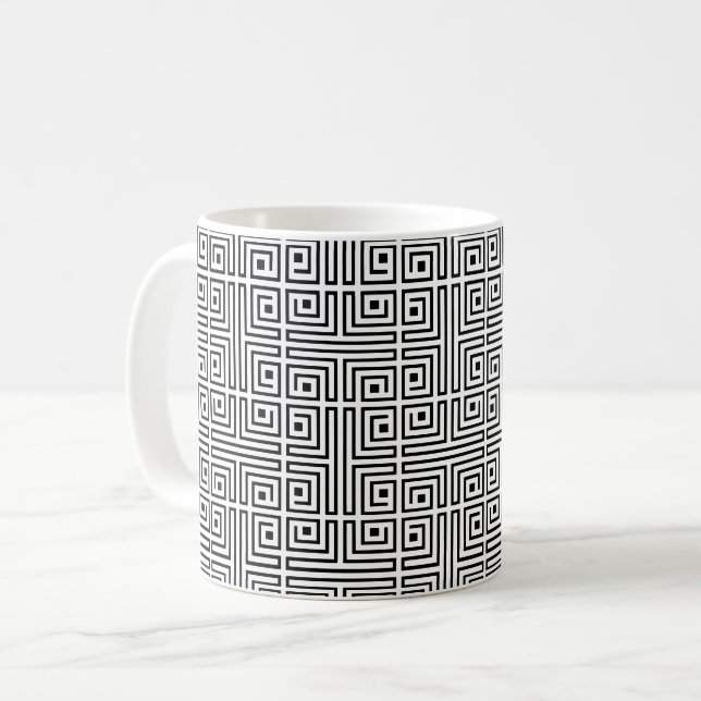 Mug Carré noir blanc Labyrinthe Op Art Motif grec (Devant gauche)