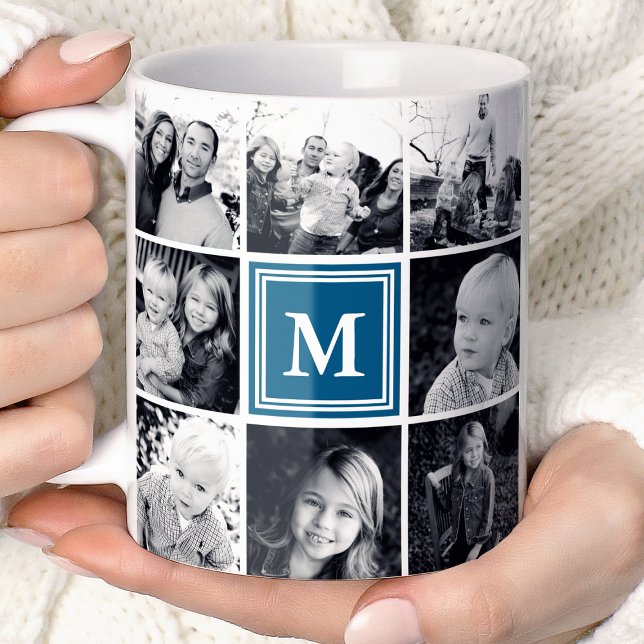 Mug Carré Photo Collage Marine Monogramme Custom (Créateur téléchargé)