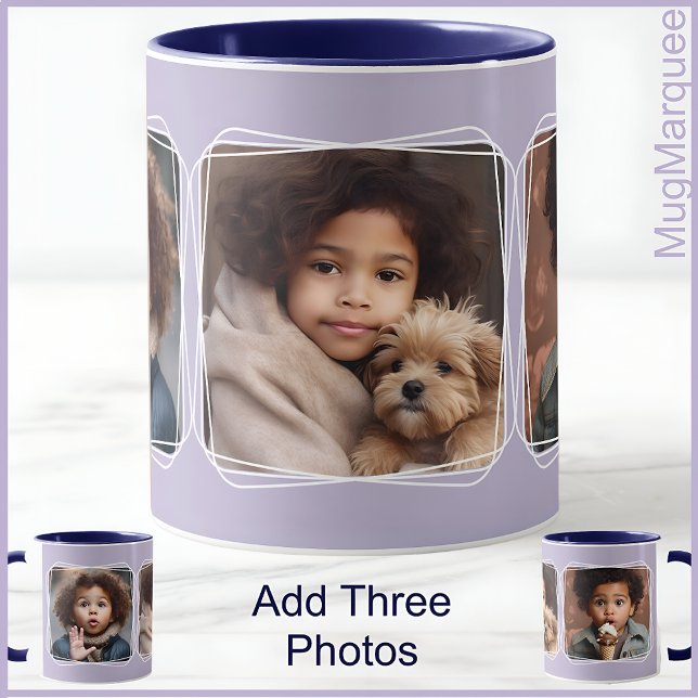 Mug Carré Photo Collage Moderne Lilac C123 Maman Mère (Créateur téléchargé)
