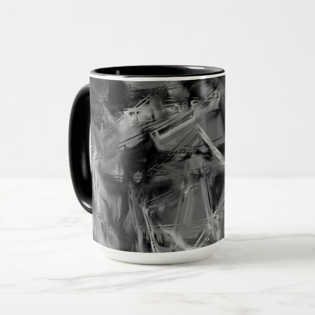 Mug Carré tordu, noir et gris "brushstrokies" (Devant gauche)