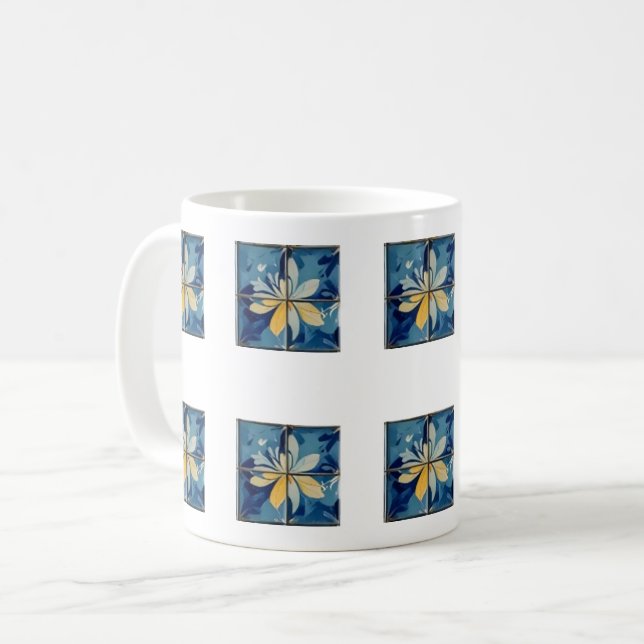 Mug Carreau à motif floral bleu (Devant gauche)