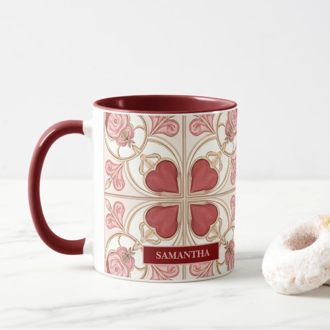 Mug Carreau de bistro élégant pour la Saint-Valentin (Avec donut)
