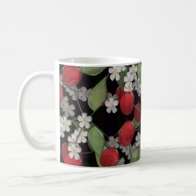 Mug Carreau de verre 3D liquide cerise et fleurs en fl (Gauche)