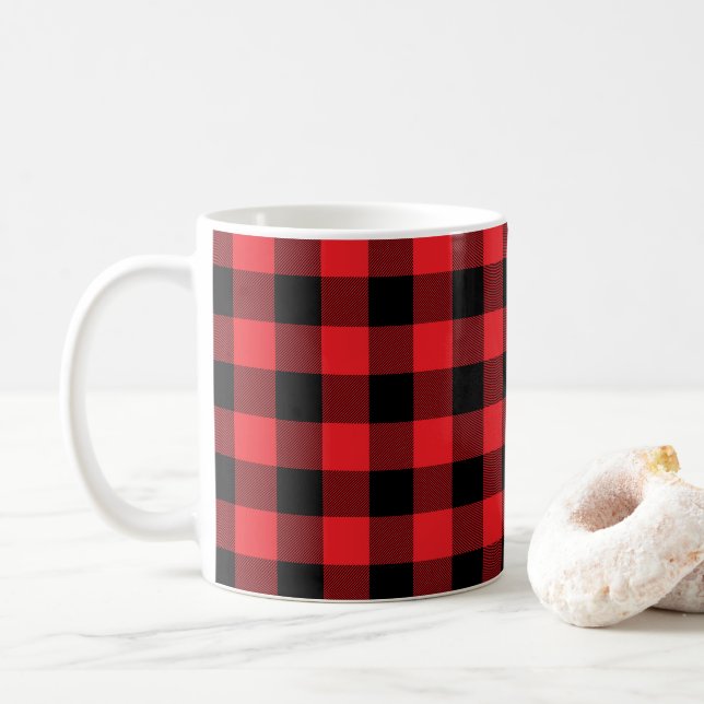 Mug Carreaux de buffle rouges et noirs (Avec donut)