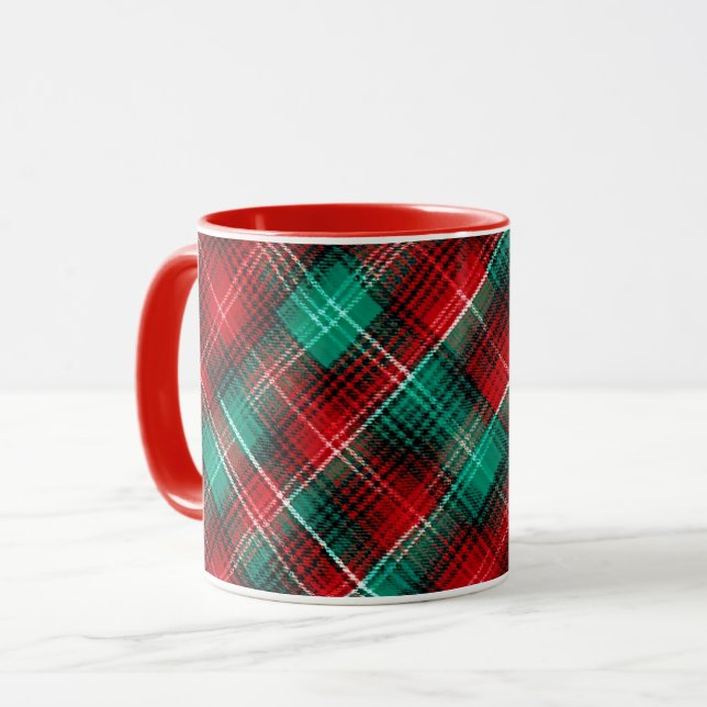 Mug Carreaux de vacances rouges et verts (Devant gauche)