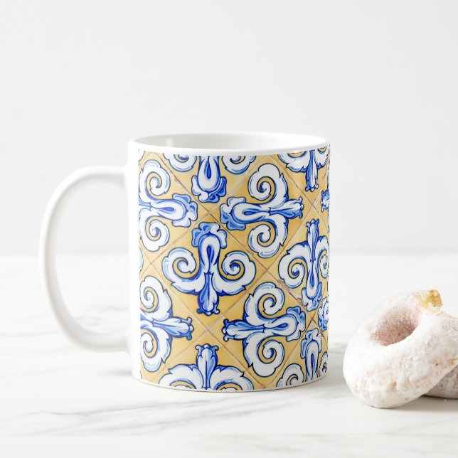 Mug Carreaux espagnols - Azulejo Bleu, Jaune et Blanc (Avec donut)