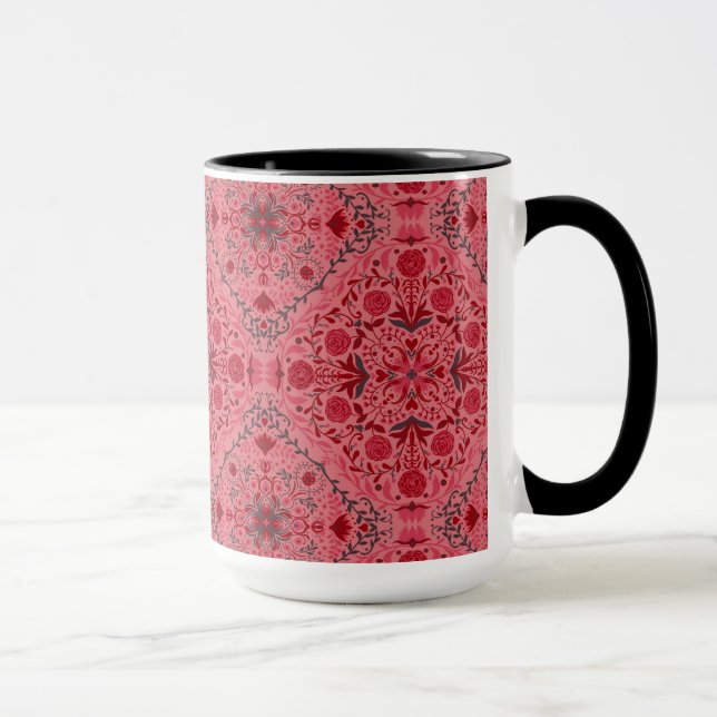 Mug Carreaux floraux en rouge et pastèque rose (Droite)