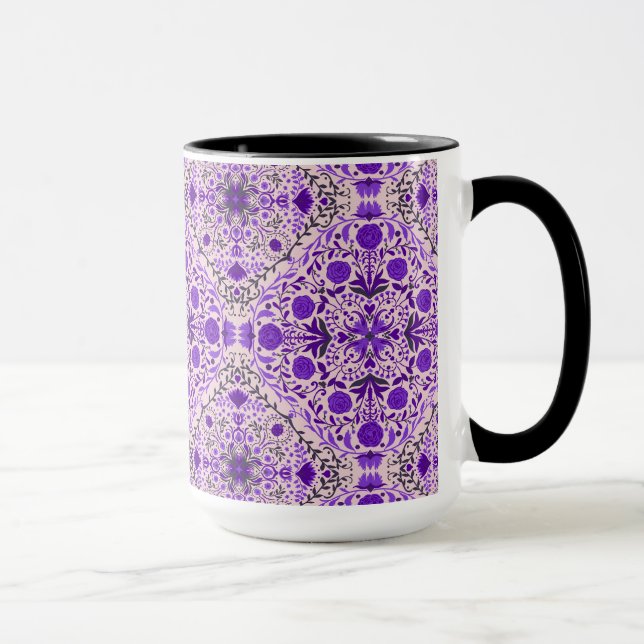 Mug Carreaux floraux en violet et coton bonbon rose (Droite)