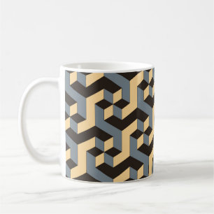 Mug Carreaux géométriques complexes en ivoire argenté