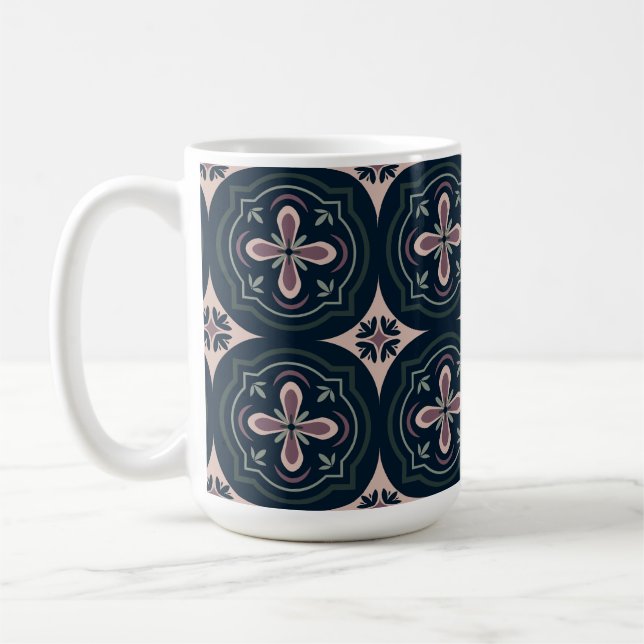 Mug carreaux géométriques floraux de couleur terreuse (Gauche)