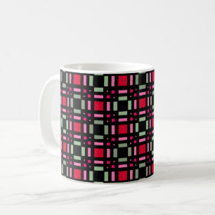 Mug Carreaux géométriques verts rouges noirs rayures