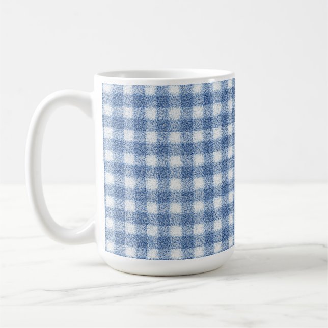 Mug Carreaux Gingham Bleu et Blanc Classiques  (Gauche)