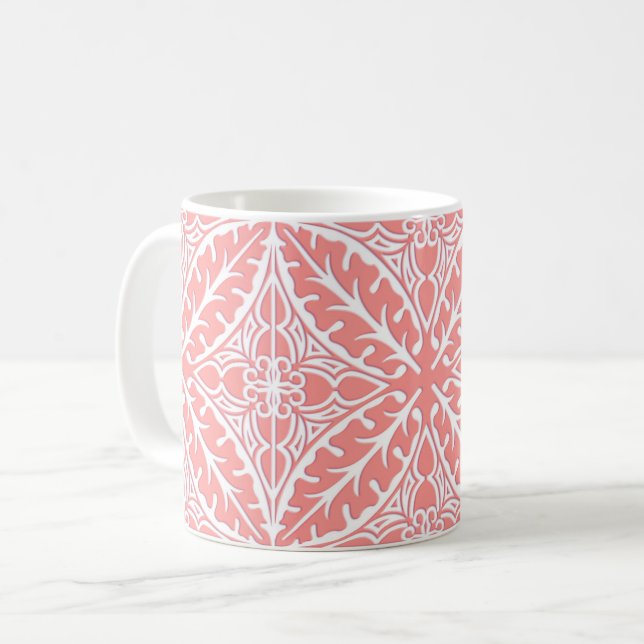 Mug Carreaux marocains - corail rose et blanc (Devant gauche)