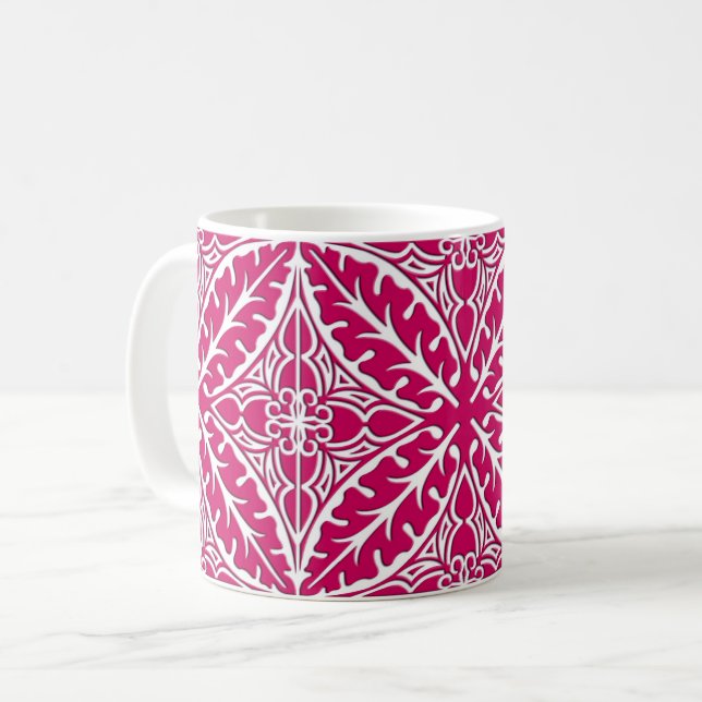 Mug Carreaux marocains - magenta et blanc (Devant gauche)