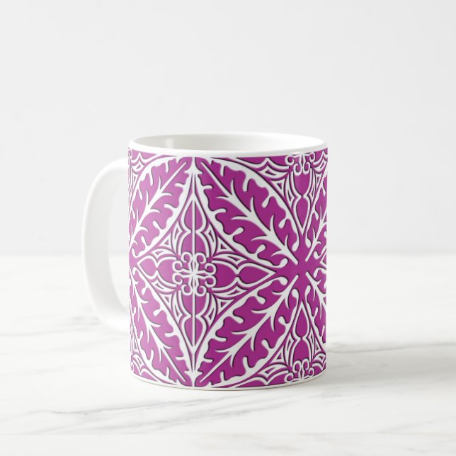 Mug Carreaux marocains - orchidée et blanc (Devant gauche)