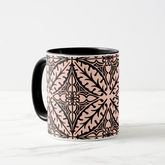 Mug Carreaux marocains - rose pêche et noir (Devant gauche)