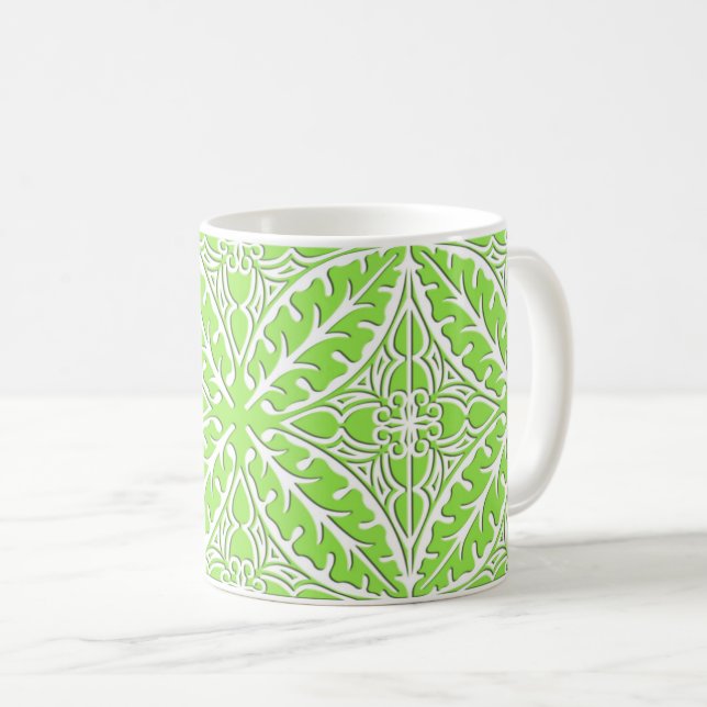Mug Carreaux marocains - vert citron et blanc (Devant droit)