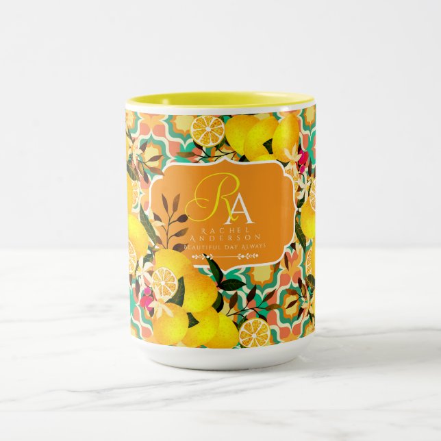 Mug Carreaux méditerranéens Lemon Orange Vert (Centre)