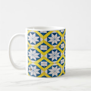 Mug Carreaux Mosaic Fleur Motif Jaune Bleu
