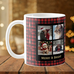 Mug Carreaux Plaid 4 Photo Noël Rouge Noir Chic Rustiq